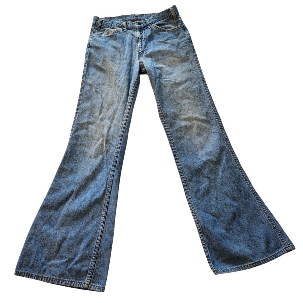 Vintage 70s Levi's Flared Leg Denim Jeans Orange Tab Welt Pockets Size 30X32